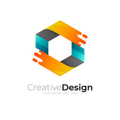 Simple hexagon logo and colorful design template