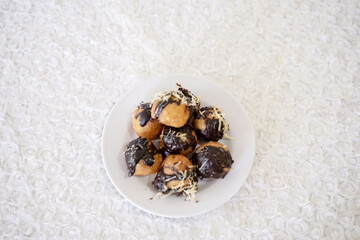 Greek Loukoumades Chocolate with Cheese Topping. Lukumades  Donuts Doughnut For Stop Motion Footage