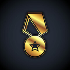 Gold Military reward medal icon isolated on black background. Army sign. Vector