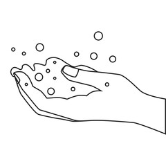 Hand washing. The outline of a hand with soap foam and bubbles. Disinfection and hygiene. Vector illustration isolated on a white background for design and web.