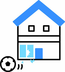 住宅災害 子供のサッカーボールがまどがらすを割る被害