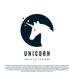 unicorn logo design with circle on the back. minimalist vector illustration