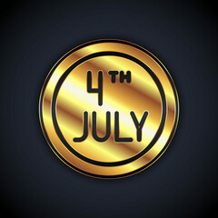 Gold Day calendar with date July 4 icon isolated on black background. USA Independence Day. 4th of July. Vector