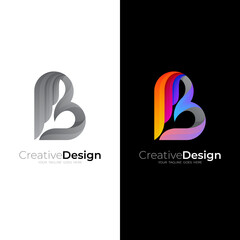 Letter B logo and wing design colorful, letter b icon 3d