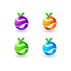 Fruit logo with 3d colorful design template, juice logos