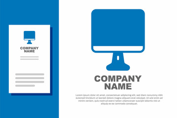Blue Computer monitor screen icon isolated on white background. Electronic device. Front view. Logo design template element. Vector