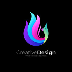 Abstract Peacock logo with colorful design, animal logo