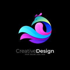 Modern Peacock logo with colorful design, animal logo