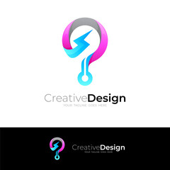 Bulb logo and thunder design combination, 3d colorful logos