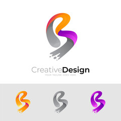 Letter B logo and swoosh design illustration, colorful icons