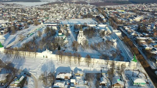 Aerial view of the Trinity Cathedral in Holy Assumption Monastery. Aleksandrov. Russia