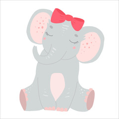 Cartoon elephant baby print for print design. Doodle vector illustration.