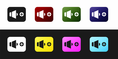 Set Speaker volume, audio voice sound symbol, media music icon isolated on black and white background. Vector