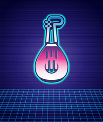 Retro style Musical instrument lute icon isolated futuristic landscape background. Arabic, Oriental, Greek music instrument. 80s fashion party. Vector