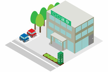 アイソメトリックな証券会社の建物