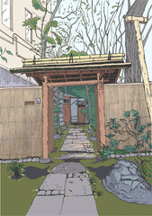 Gate to the Courtyard, Tokyo, sketch, Japan, Gate to the Courtyard, Tokyo, sketch, Japan