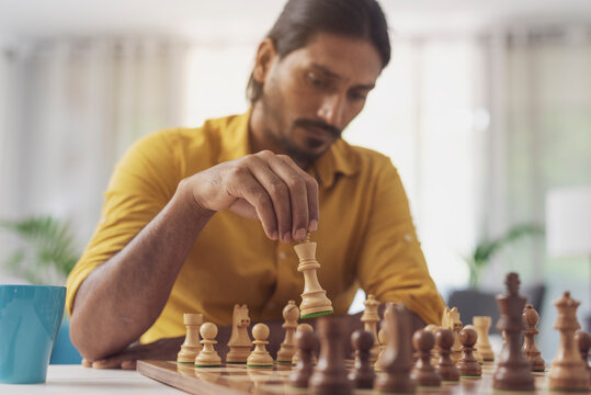 Serious Caucasian Man Chess Player Playing Chess Online With His Student.  Stock Photo, Picture and Royalty Free Image. Image 166757897.