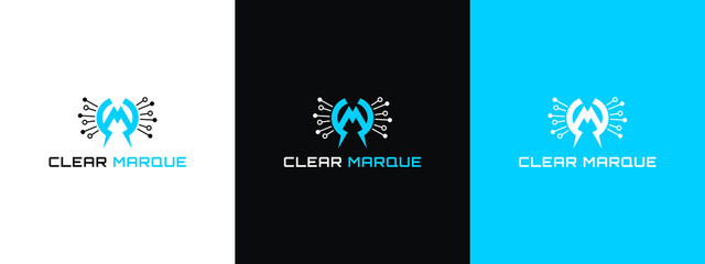 C and M letter Technology Tech startup logo design