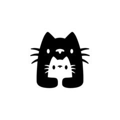 cat mom and son cub mother parent negative space logo vector icon illustration