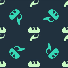 Green and beige Donation food icon isolated seamless pattern on blue background. Vector