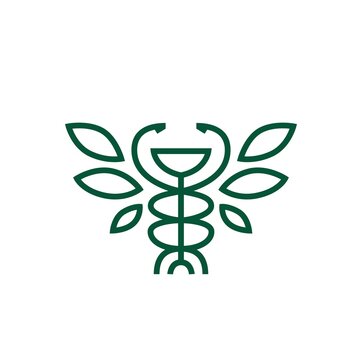 hygiea bowl caduceus leaf pharmacy medicine medical logo vector icon illustration