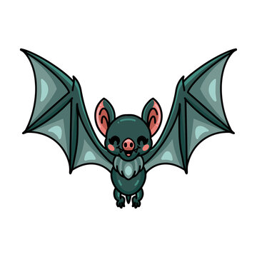 Cute green bat cartoon flying
