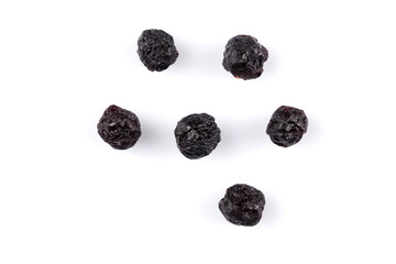 Dried blueberries on white background