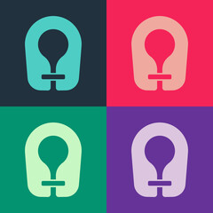 Pop art Life jacket icon isolated on color background. Life vest icon. Extreme sport. Sport equipment. Vector