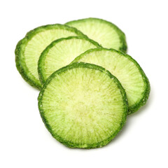 Fototapeta na wymiar Healthy Green radish chips isolated on white background 