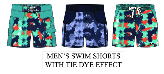 men's swim shorts, swim shorts sketch, tie dye, tie dye effect, men's swim shorts collection