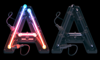 Ultra neon font. Turn off and on. Letter A. 
