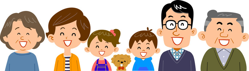 笑顔の三世代家族の上半身のイラスト
