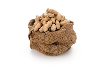 Peanut bean in sack on isolated white background