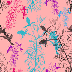 Wildflowers colorful watercolor on light pink background seamless pattern for all prints.