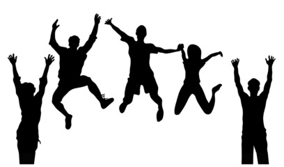 Illustration of group of friends jumping with white background .Concept friendship day