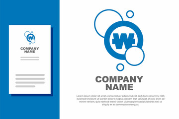 Blue South Korean won coin icon isolated on white background. South Korea currency business, payment and finance. Logo design template element. Vector