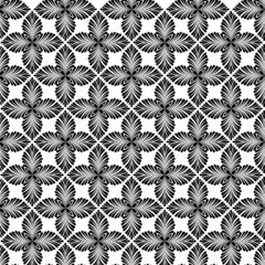 Seamless vector pattern.
Abstract floral geometry texture with black and white leaves. 
Botonical wallpaper background.