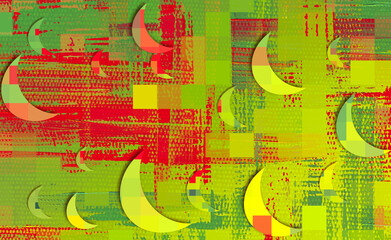 Obraz premium Abstract 3d muslim backdrop, pixel art green and red pattern background