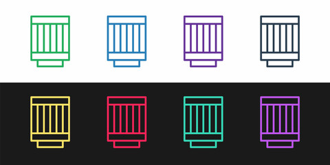 Set line Car air filter icon isolated on black and white background. Automobile repair service symbol. Vector