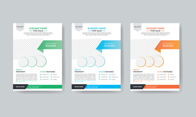 Creative and clean real estate flyer for real estate with 3 color variation template