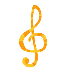 Bright cheerful shiny golden musical treble clef. Illustration isolated on a white background, hand-drawn digital graphics