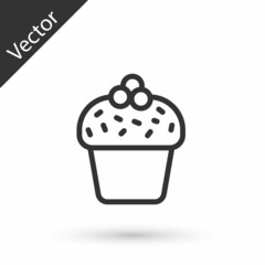 Grey line Cake icon isolated on white background. Happy Birthday. Vector