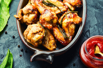 Fried chicken wings in teriyaki sauce