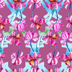 A pattern with hand-drawn colors. Watercolour flowers and textures for use in design, for backgrounds, postcards, packaging paper and fabrics.