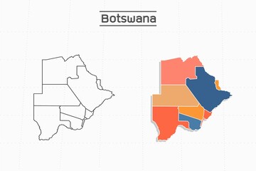 Botswana map city vector divided by colorful outline simplicity style. Have 2 versions, black thin line version and colorful version. Both map were on the white background.