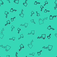 Black line Watering can icon isolated seamless pattern on green background. Irrigation symbol. Vector