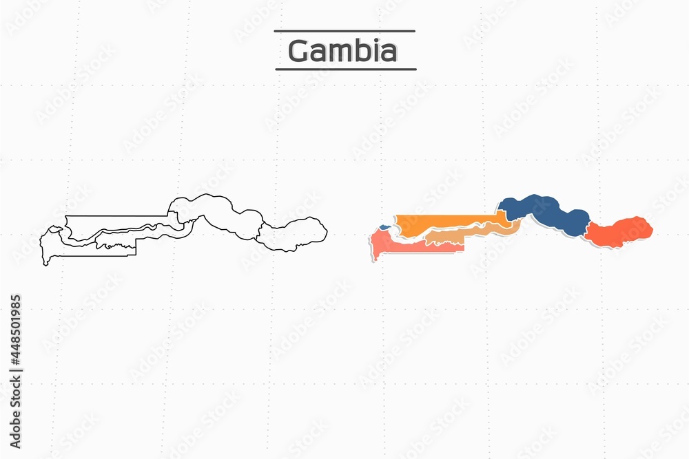 Wall mural gambia map city vector divided by colorful outline simplicity style. have 2 versions, black thin lin
