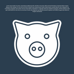Blue line Pig icon isolated on blue background. Animal symbol. Vector