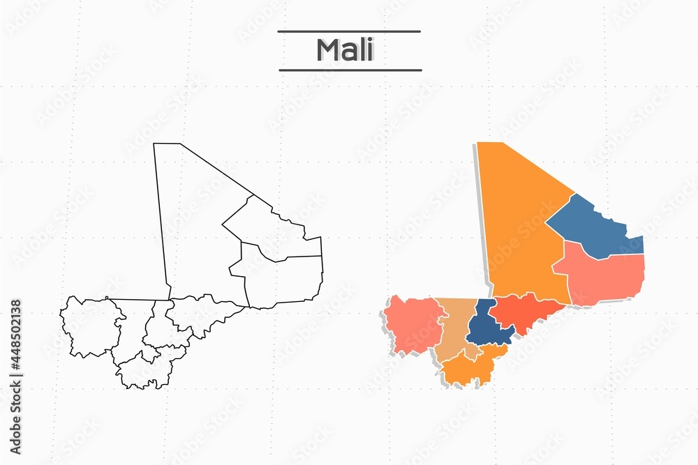 Wall mural mali map city vector divided by colorful outline simplicity style. have 2 versions, black thin line 