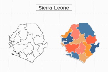 Obraz premium Sierra Leone map city vector divided by colorful outline simplicity style. Have 2 versions, black thin line version and colorful version. Both map were on the white background.